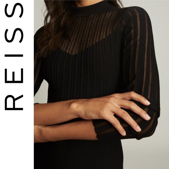 Reiss CLEMMY SHEER STRIPE KNITTED DRESS Black - Picture 4 of 10